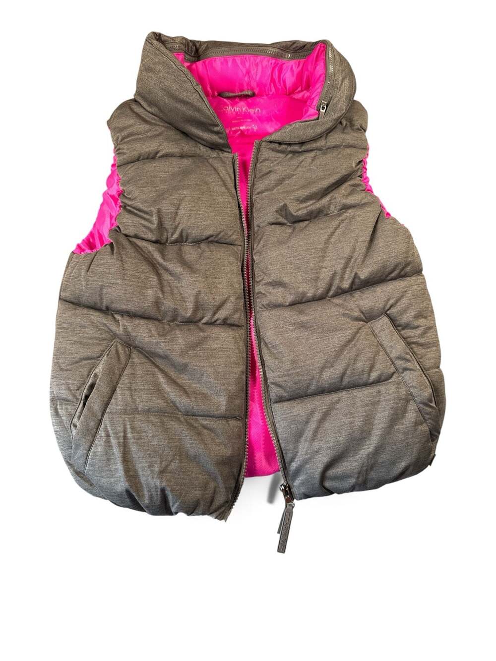 Calvin Klein Performance Heather Gray and Pink Puffer Vest